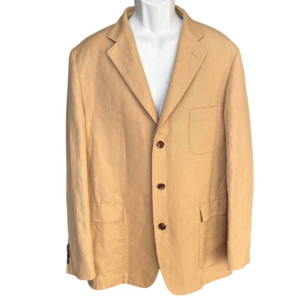 Brooks Brothers 346‎ Linen Cotton Blend Blazer Jacket Sz L Beige Preppy